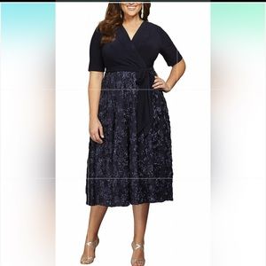 Women’s Evening Plus Size Tea Length Dress with Rosette Detail Suze 20W